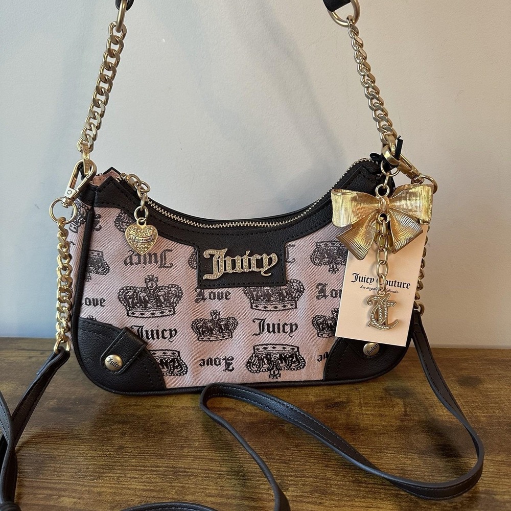 NWT Juicy Couture Vintage Couture Shoulder Crossbody Handbag Pink Brown Y2K Bow